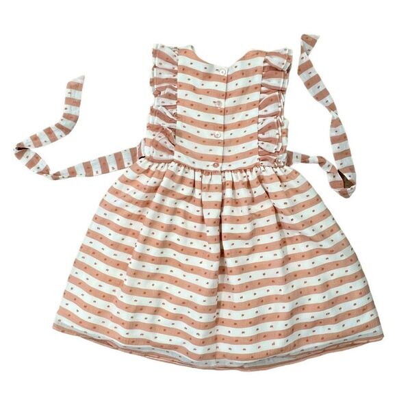 Pippa & Julie Girls Striped Sleeveless Ruffle Dress White & Tan Size 5 - Picture 5 of 10